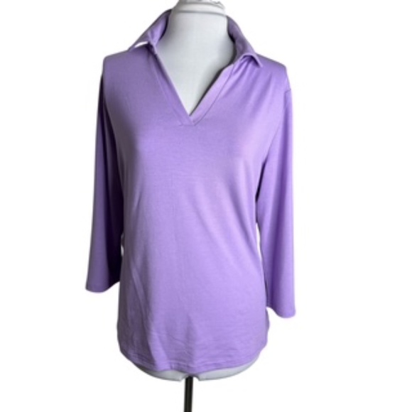 Orandesigne 3/4 Sleeve V-Neck Lavendar Blouse Size L - Picture 1 of 7